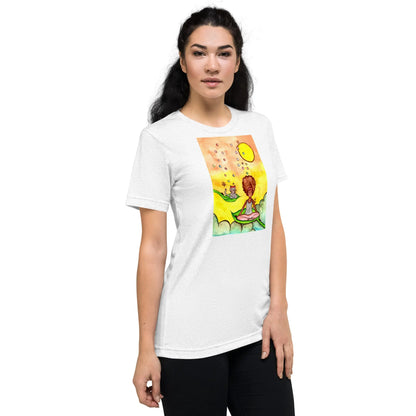 Unisex Tri-Blend T-shirt (cat and woman meditating)