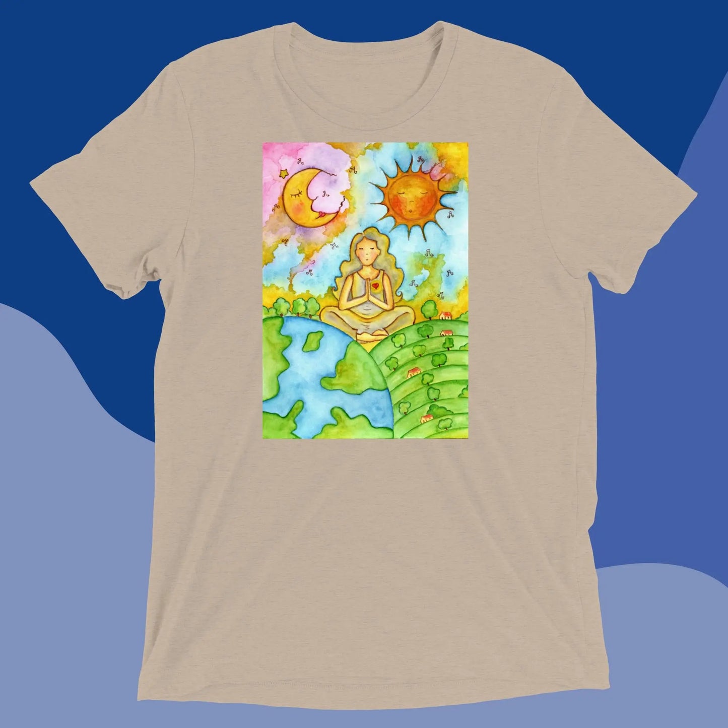 Unisex Tri-Blend T-shirt (meditating beneath the sun and moon)