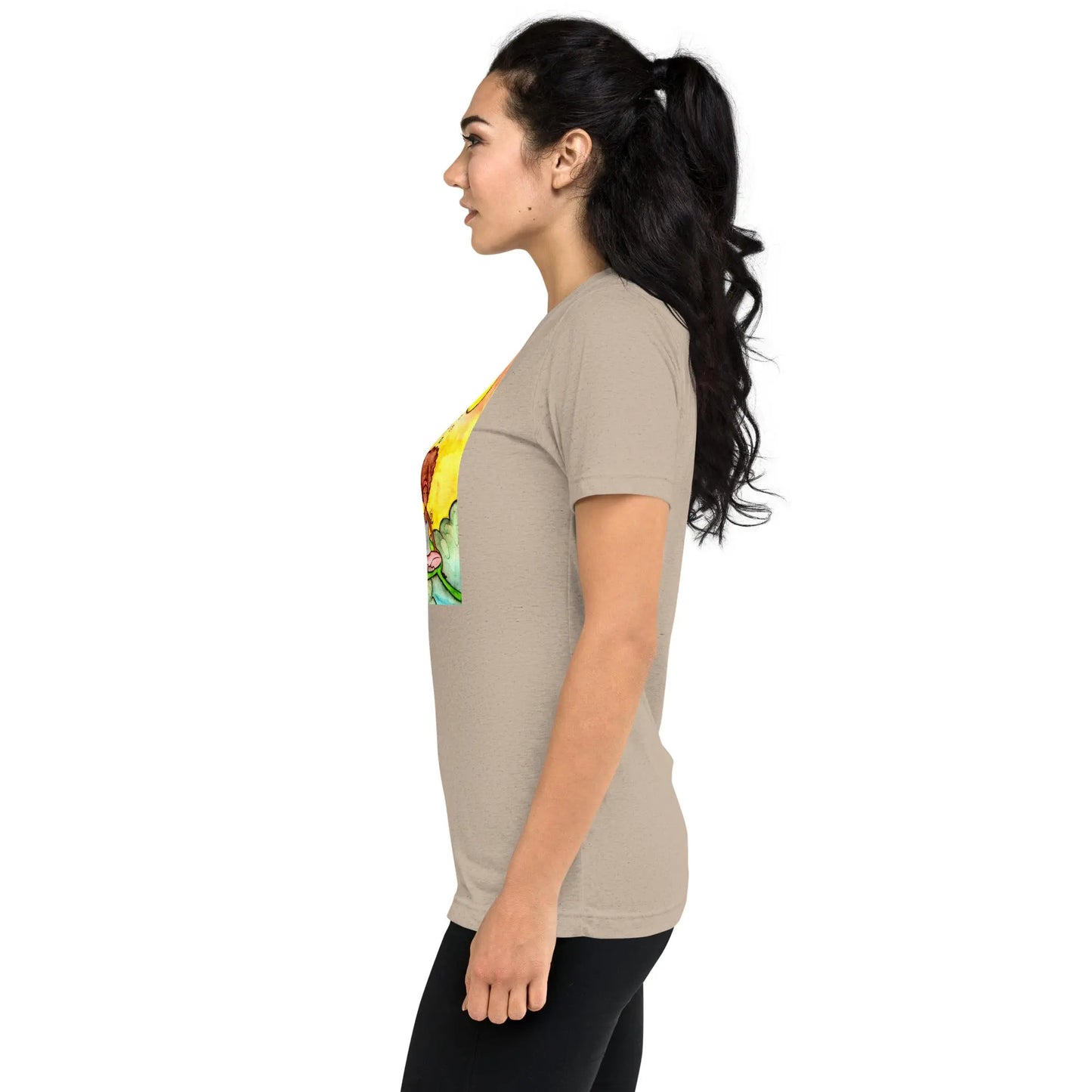 Unisex Tri-Blend T-shirt (cat and woman meditating)