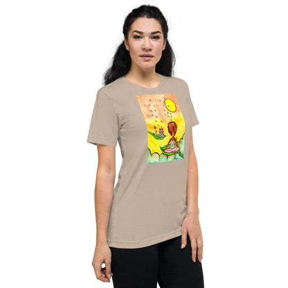 Unisex Tri-Blend T-shirt (cat and woman meditating)