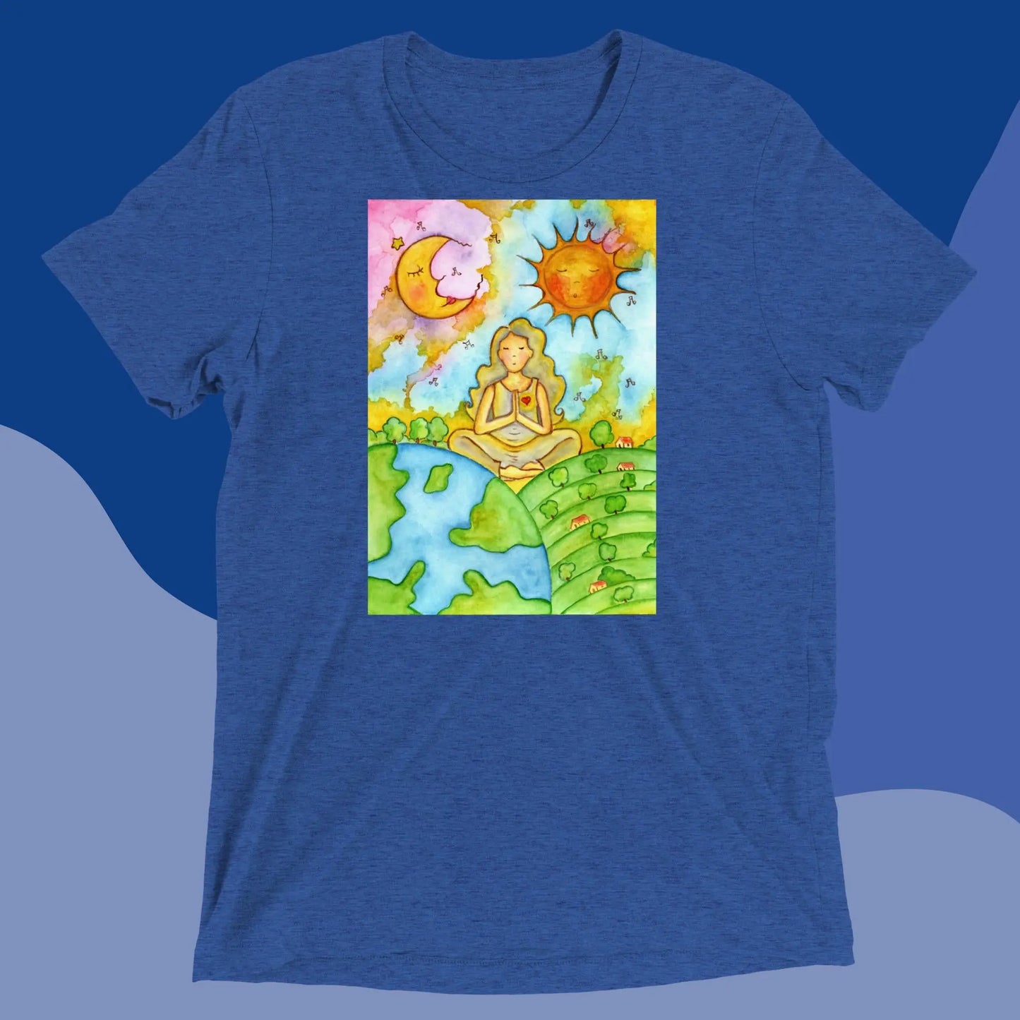 Unisex Tri-Blend T-shirt (meditating beneath the sun and moon)