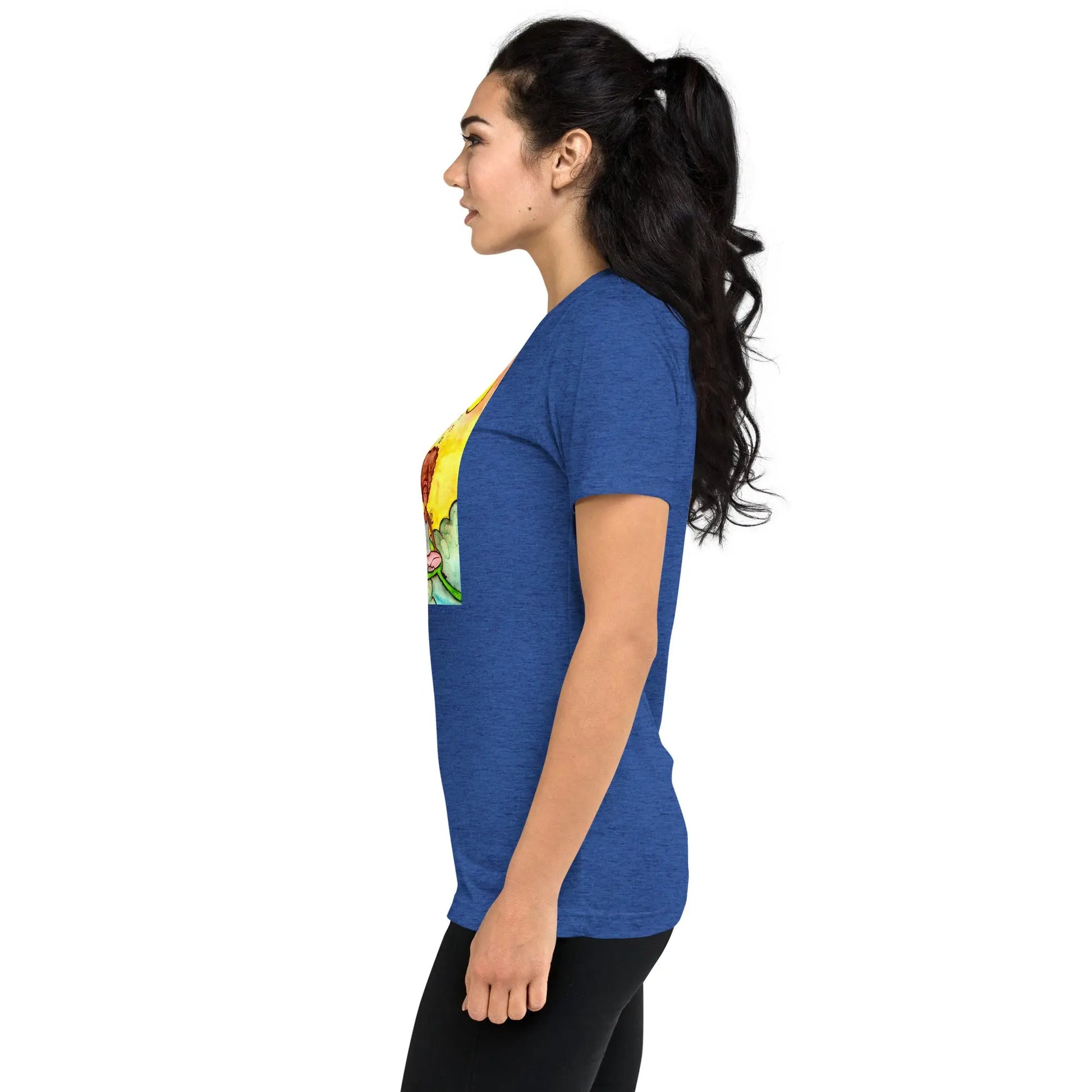 Unisex Tri-Blend T-shirt (cat and woman meditating)