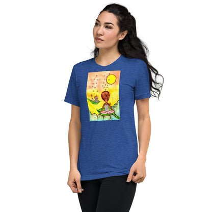 Unisex Tri-Blend T-shirt (cat and woman meditating)