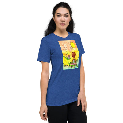 Unisex Tri-Blend T-shirt (cat and woman meditating)