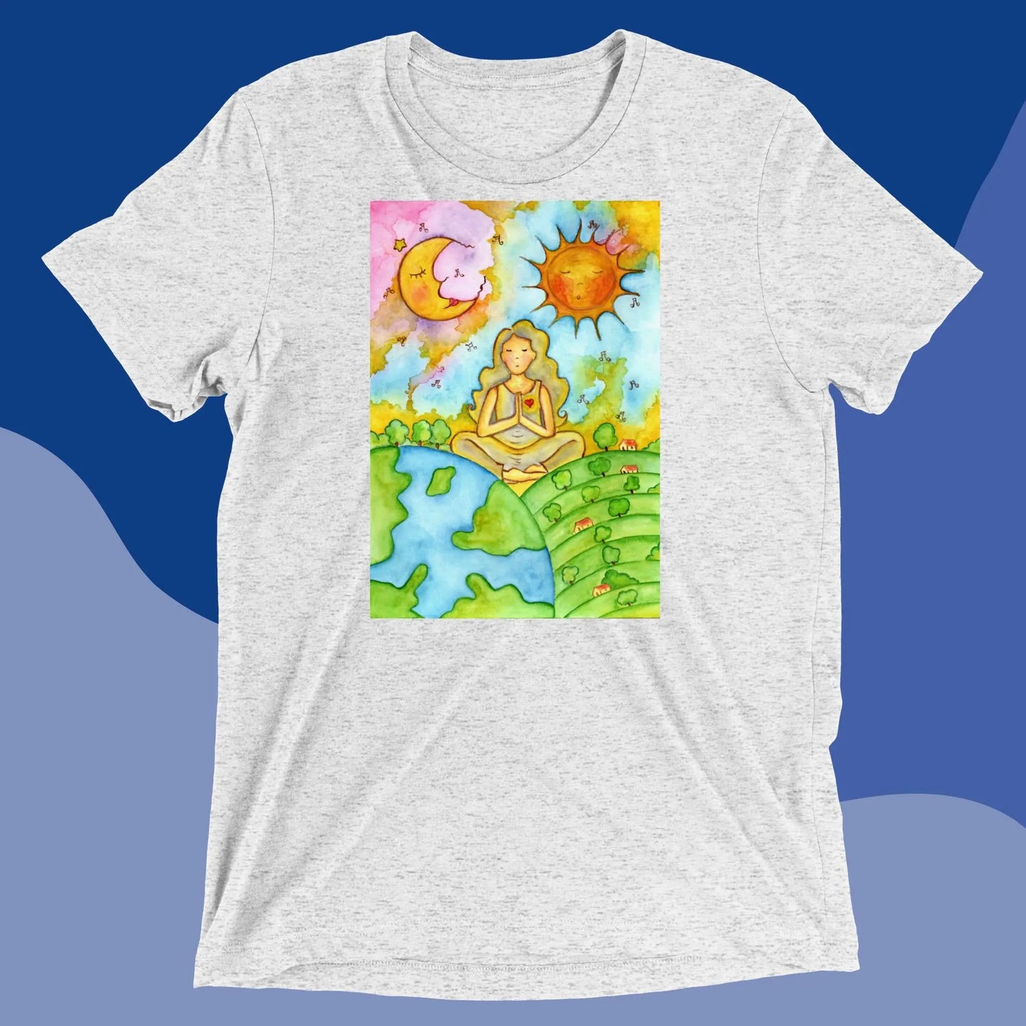 Unisex Tri-Blend T-shirt (meditating beneath the sun and moon)