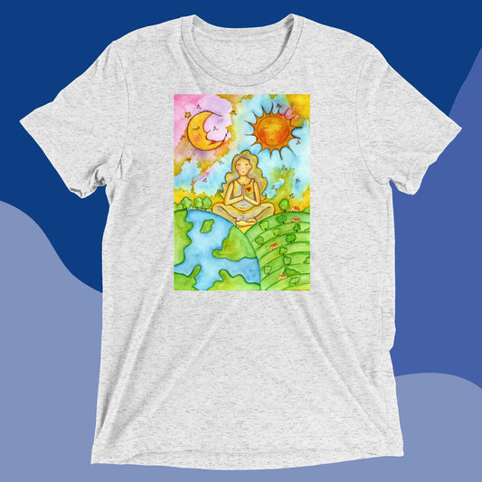 Unisex Tri-Blend T-shirt (meditating beneath the sun and moon)