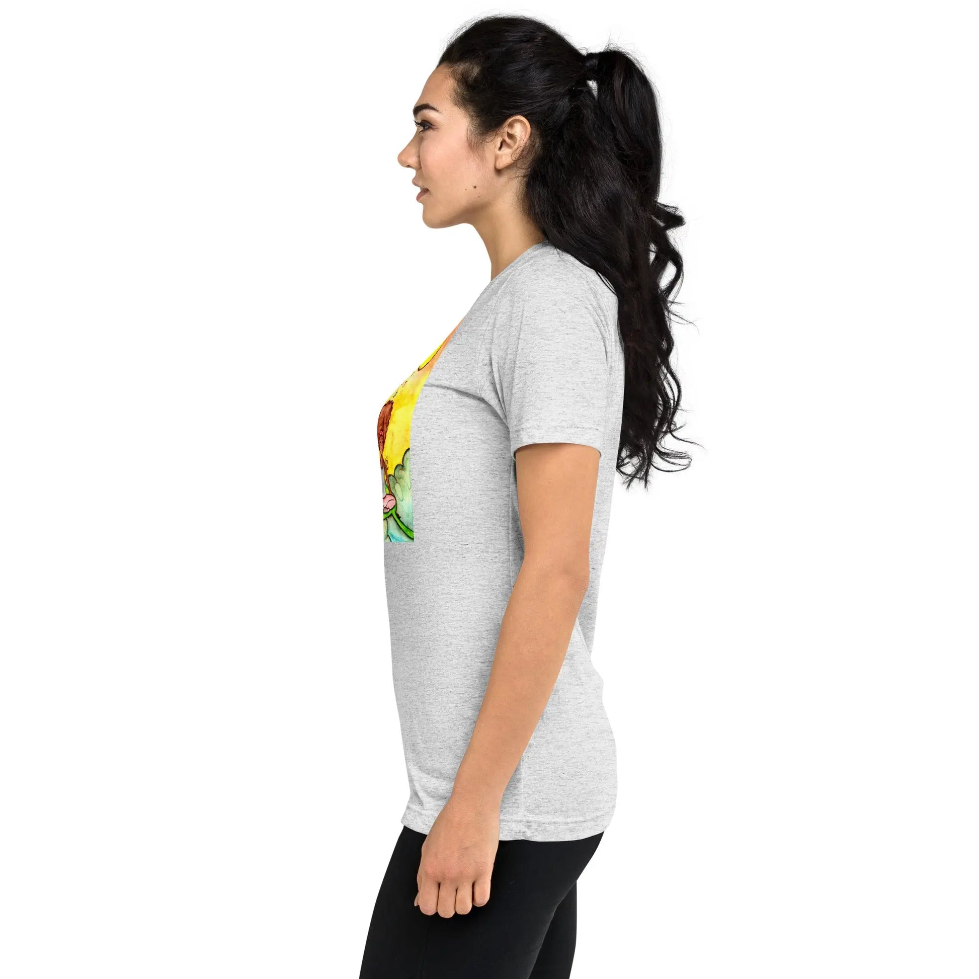 Unisex Tri-Blend T-shirt (cat and woman meditating)