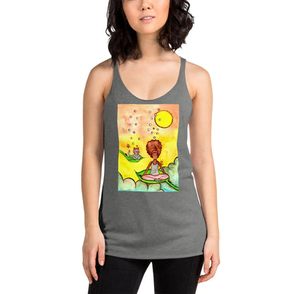 Women's Racerback Tank Top (cat and woman meditating)
