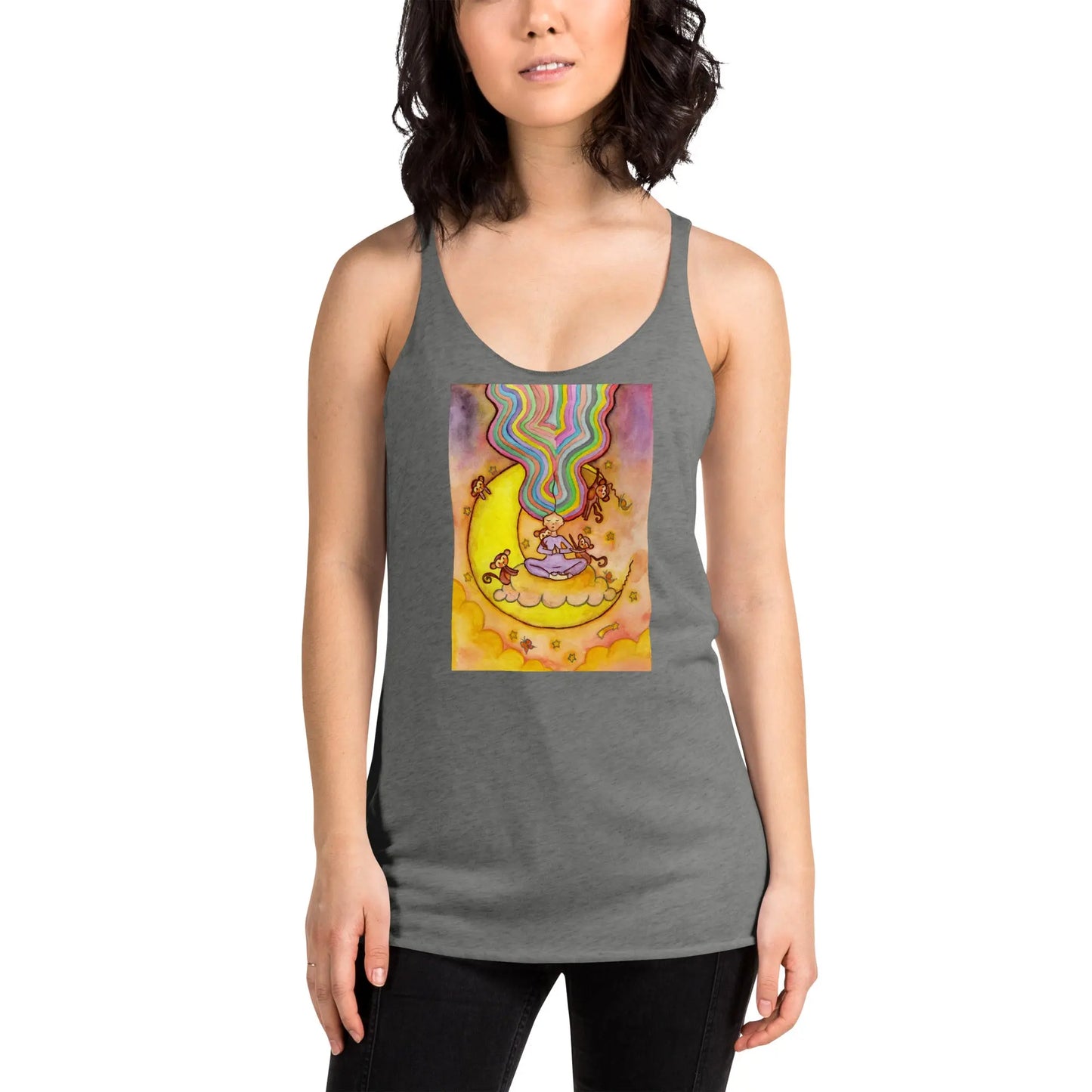 Women's Racerback Tank Top (meditating on the moon)