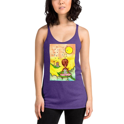Women's Racerback Tank Top (cat and woman meditating)