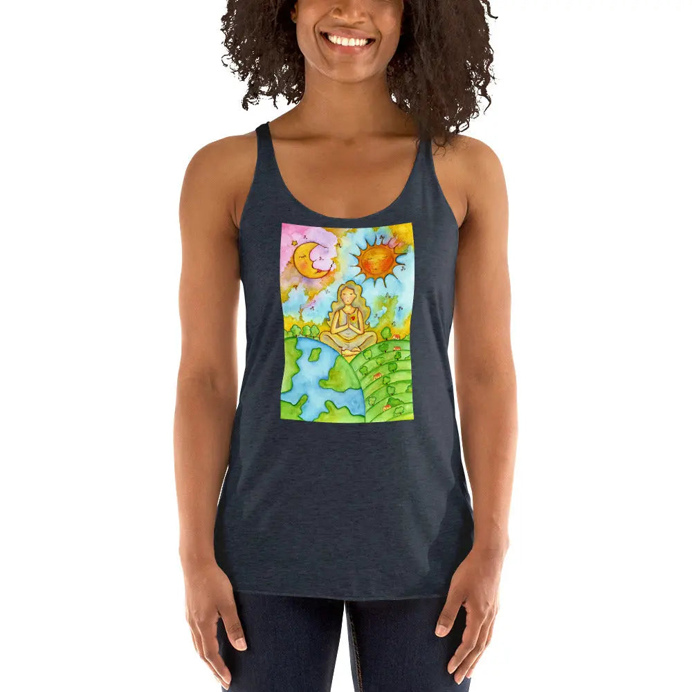Women's Racerback Tank Top (meditating beneath the sun and moon)