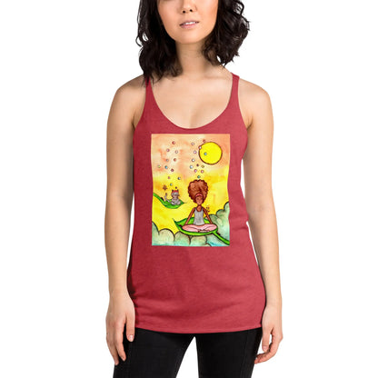 Women's Racerback Tank Top (cat and woman meditating)