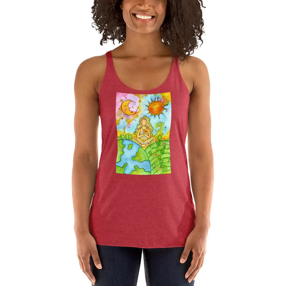 Women's Racerback Tank Top (meditating beneath the sun and moon)