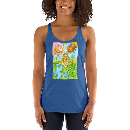 Women's Racerback Tank Top (meditating beneath the sun and moon)