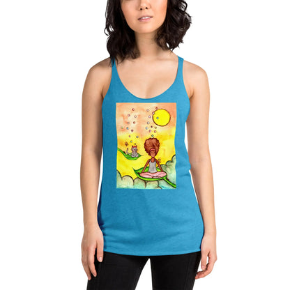 Women's Racerback Tank Top (cat and woman meditating)