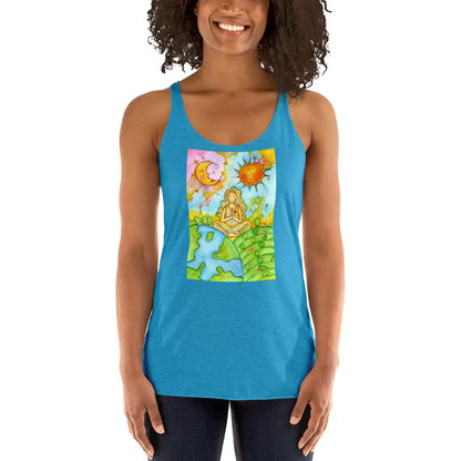 Women's Racerback Tank Top (meditating beneath the sun and moon)