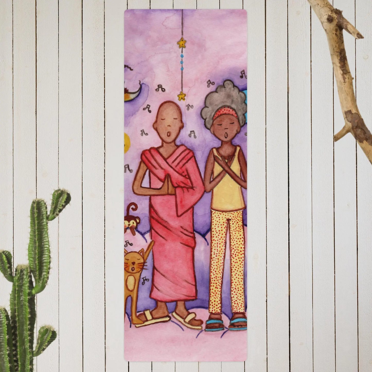 Yoga Mat (monk, woman and cats chanting)