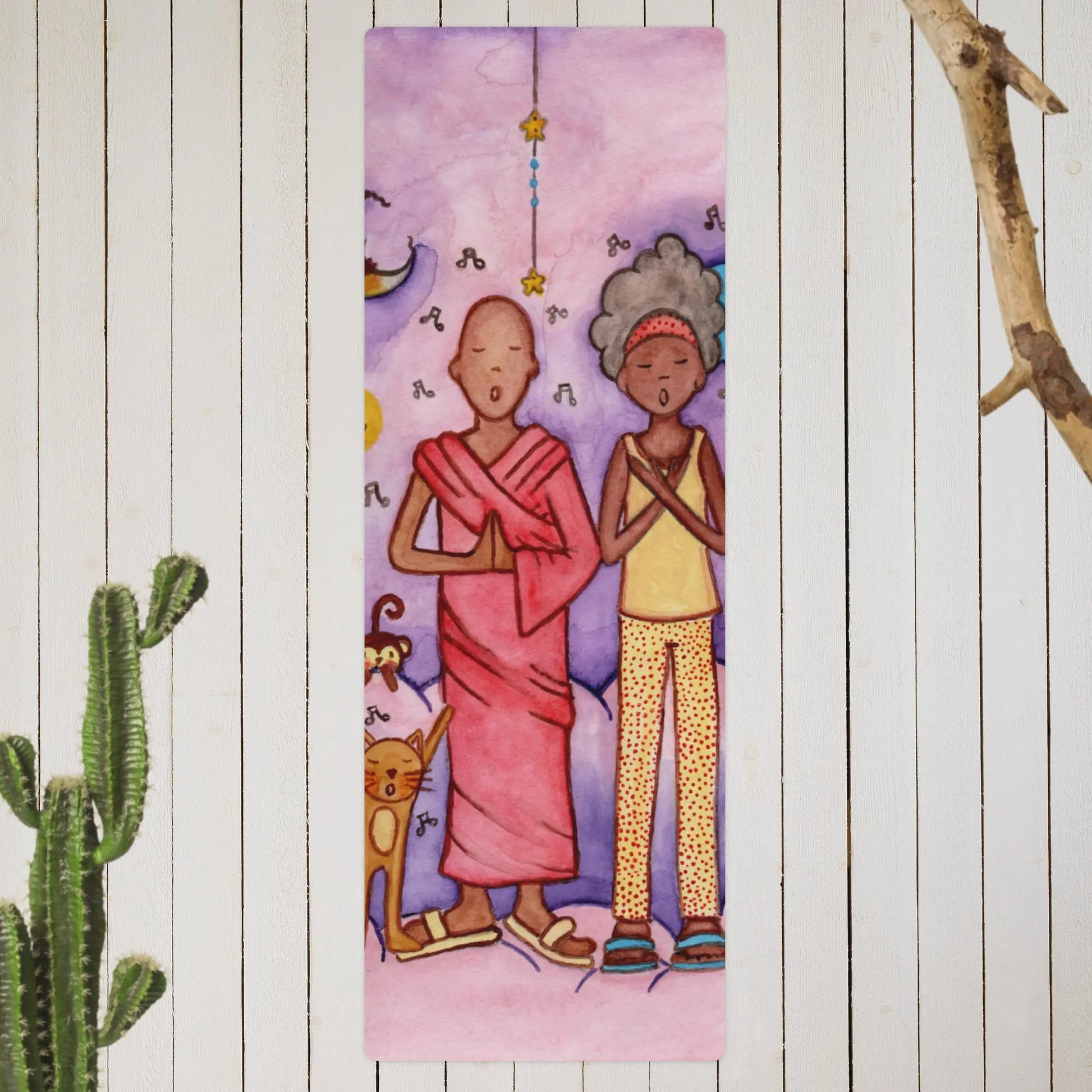 Yoga Mat (monk, woman and cats chanting)