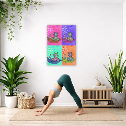 Meditating Cat Color Grid – Vibrant Mindfulness Cat Art Print